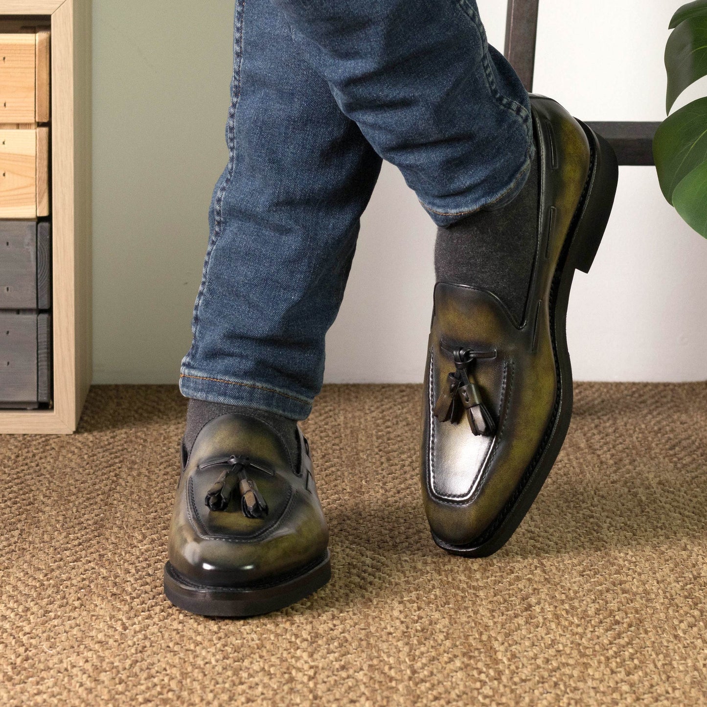 Handcrafted Tassle Loafer: Green Patina