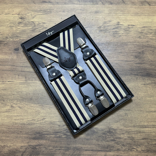 Navy Stripe 4 Clip Braces