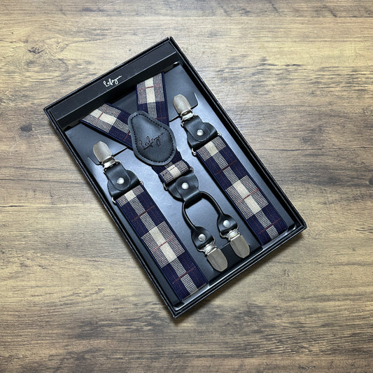 Navy Patterned 4 Clip Braces