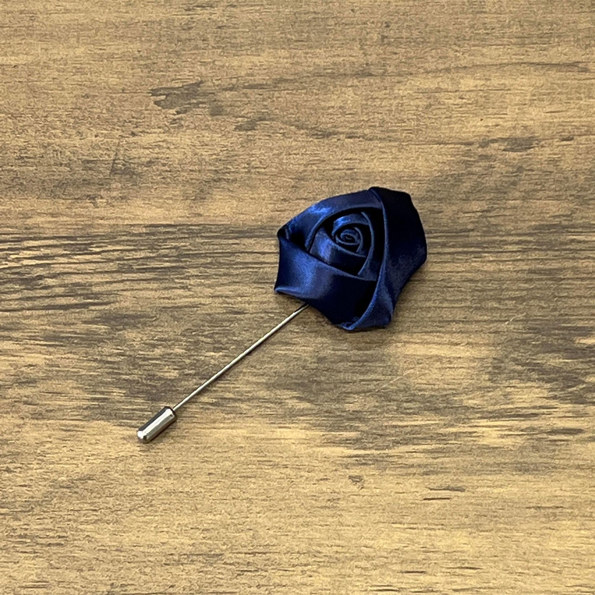 Tasker & Shaw | Luxury Menswear | Navy Blue satin rose boutonniere