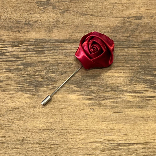 Tasker & Shaw | Luxury Menswear | Burgundy Satin Rose Boutonniere