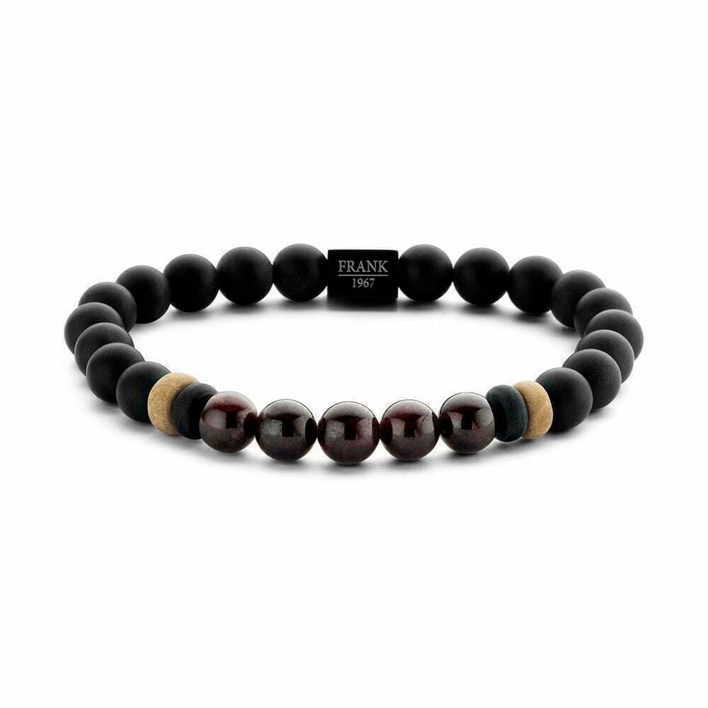 Tasker & Shaw | Luxury Menswear | Black/Red Agate and Granite Beads with stainless steel bead