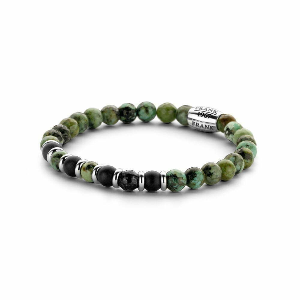 Tasker & Shaw | Luxury Menswear | Green/Black Autumn & Agate Bracelet with Stainless bead