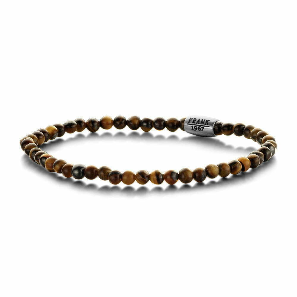 Tasker & Shaw | Luxury Menswear | Brown Tigereye Beaded Mens Bracelet with Stainless Steel Bead