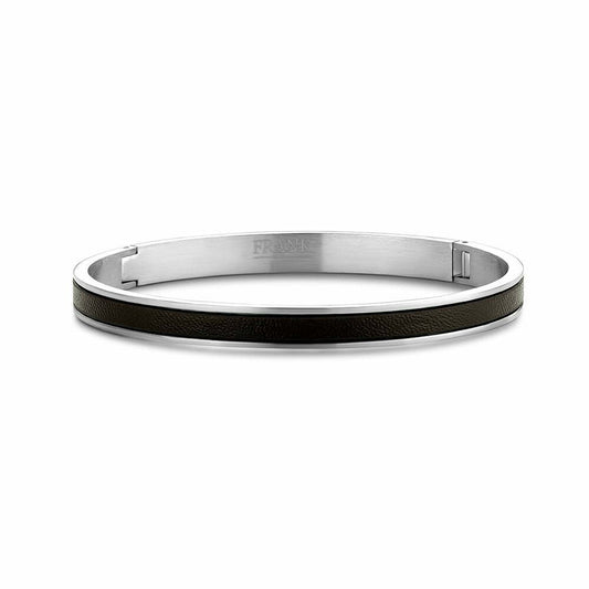 Tasker & Shaw | Luxury Menswear | Black Leather Inlaid Hinged Steel Bangle