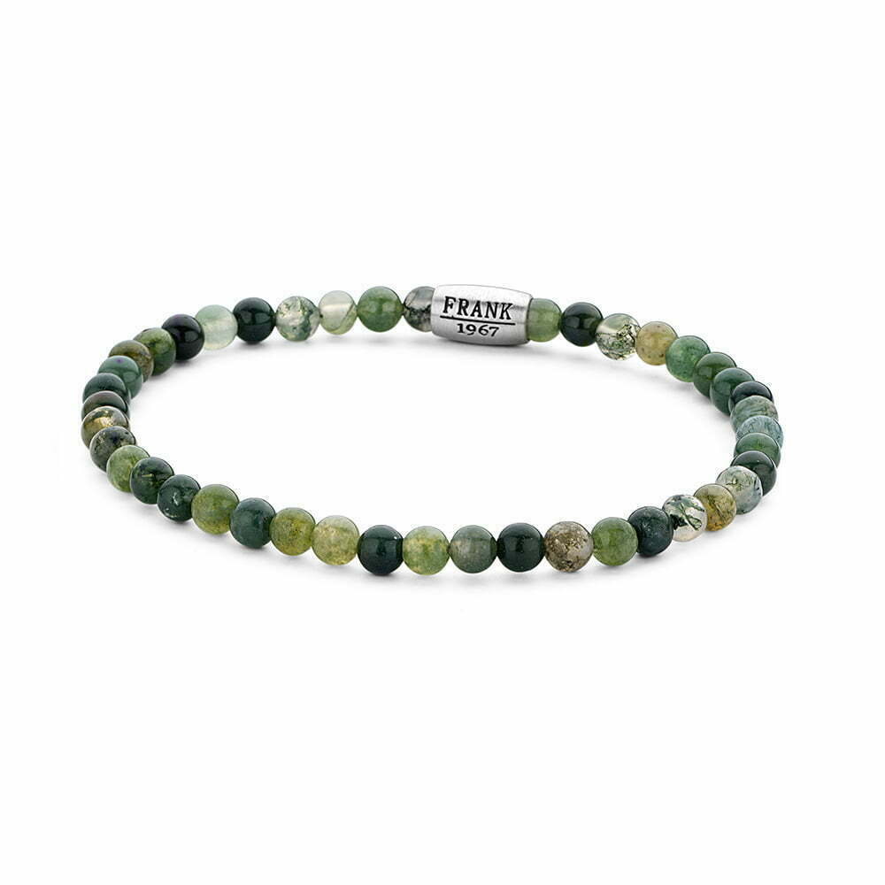 Tasker & Shaw | Luxury Menswear | Steel moss agate beads mens bracelet