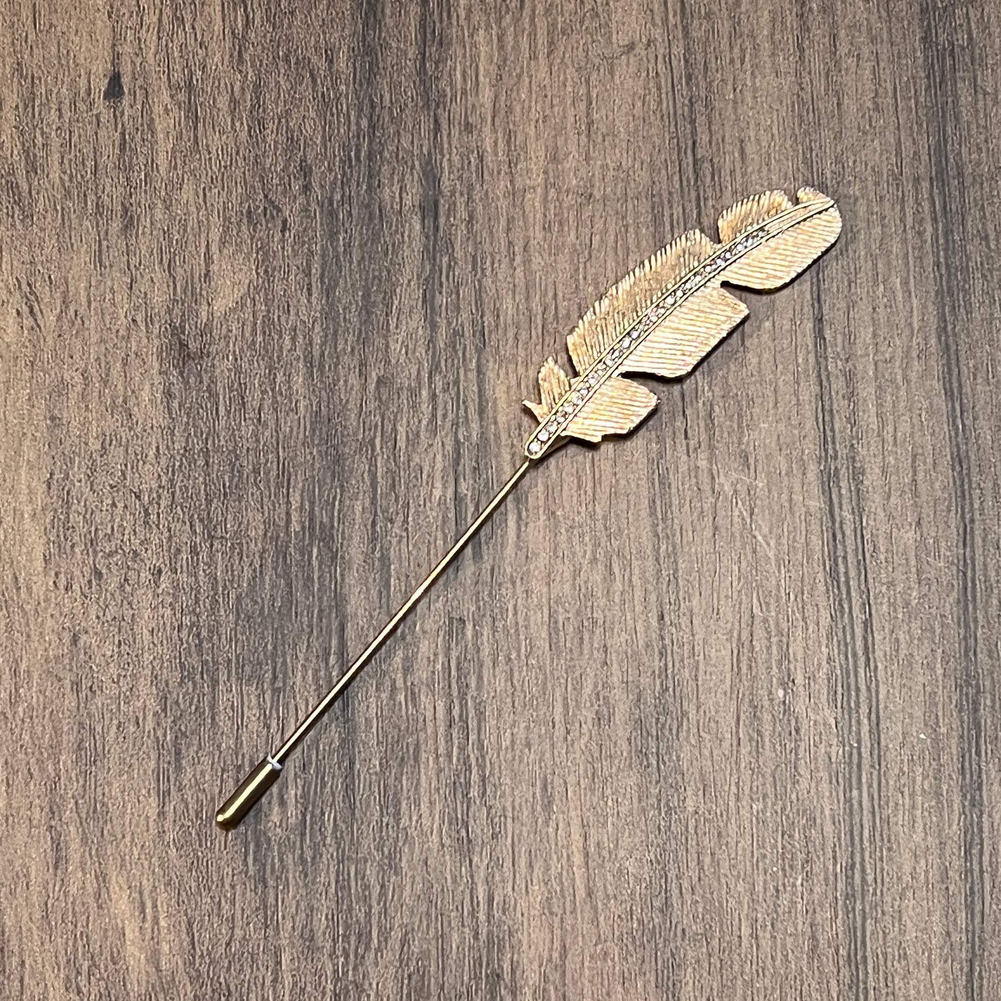 Tasker & Shaw | Luxury Menswear | Golden feather with crystals lapel pin