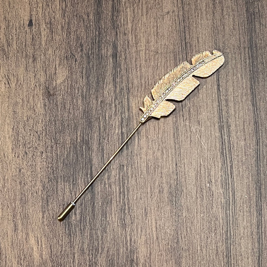 Tasker & Shaw | Luxury Menswear | Golden feather with crystals lapel pin