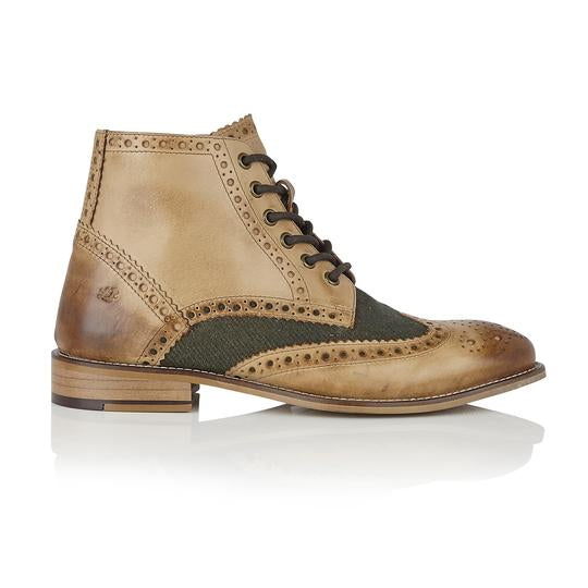 Tasker & Shaw | Luxury Menswear | Clyde Boot Tan/Green Tweed