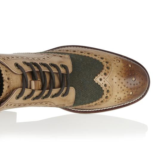 Tasker & Shaw | Luxury Menswear | Clyde Boot Tan/Green Tweed