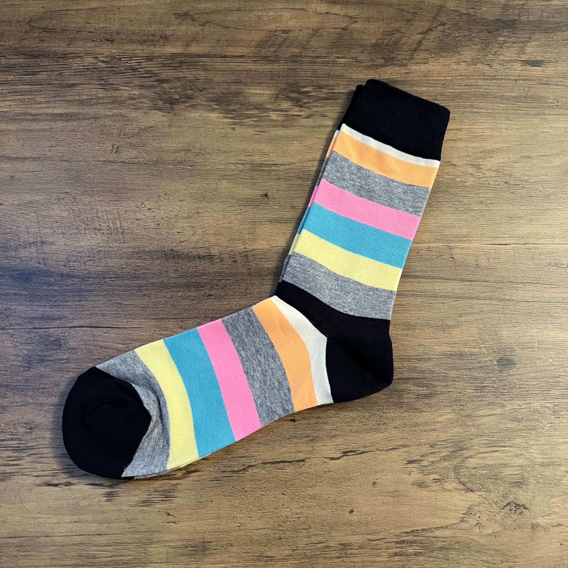 Tasker & Shaw | Luxury Menswear | Black with pastel stripes socks