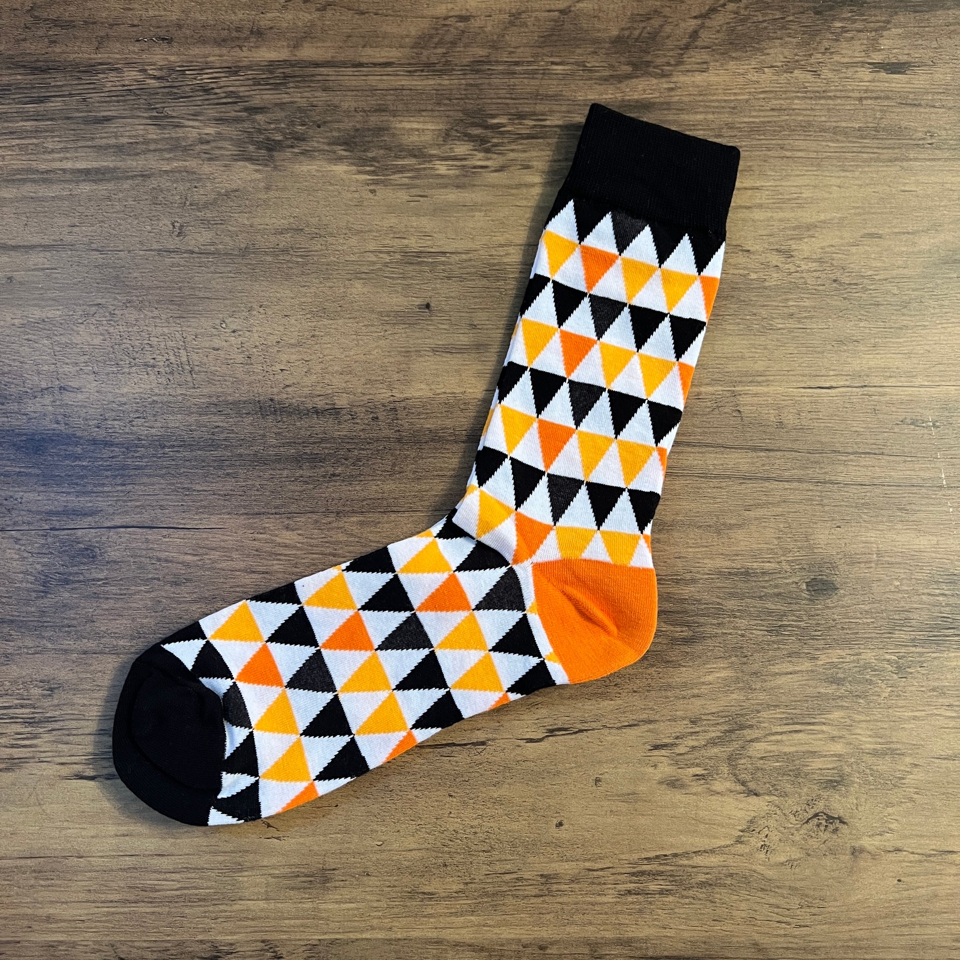 Tasker & Shaw | Luxury Menswear | Black with orange bunting socks