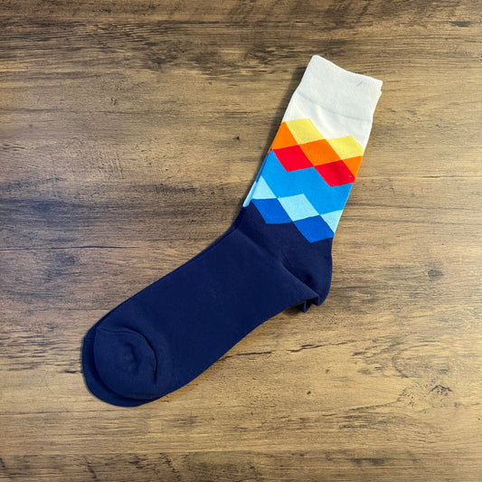 Tasker & Shaw | Luxury Menswear | White to Navy diamonds socks