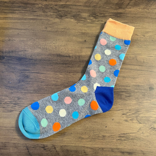 Tasker & Shaw | Luxury Menswear | Grey with multicolour sports and patches socks