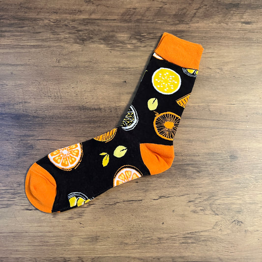 Tasker & Shaw | Luxury Menswear | Black and Orange Citrus Socks