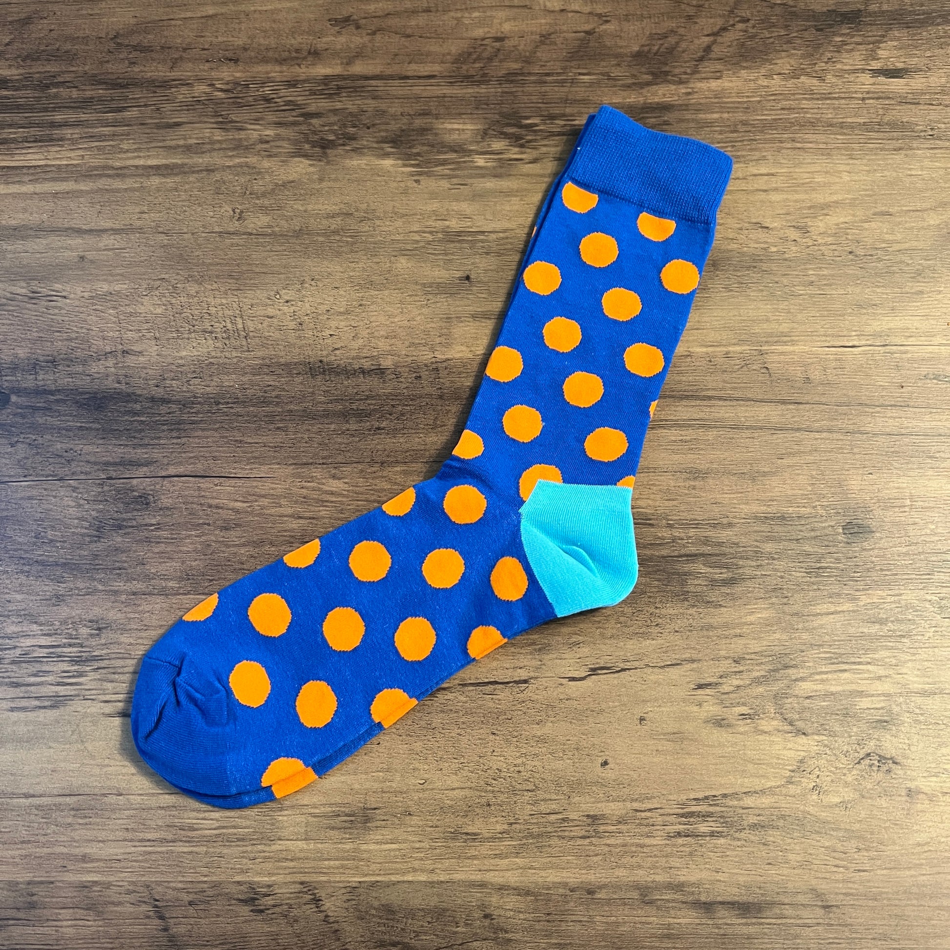 Tasker & Shaw | Luxury Menswear | Royal blue with orange spots socks