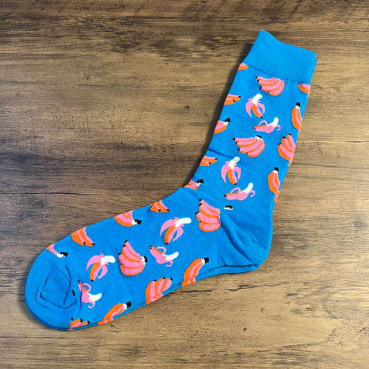 Tasker & Shaw | Luxury Menswear | Electric blue with pink bananas socks