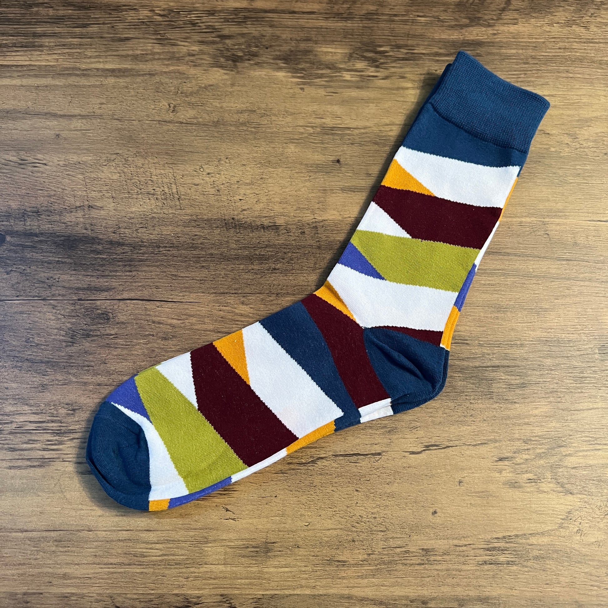 Tasker & Shaw | Luxury Menswear | French navy, abstract stripes socks