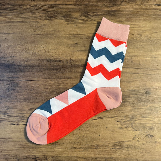 Tasker & Shaw | Luxury Menswear | Pink, red white and blue chevron socks