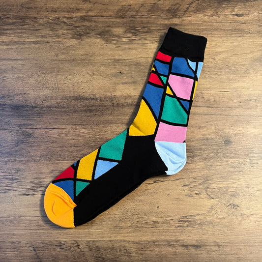 Tasker & Shaw | Luxury Menswear | Black Multicoloured Mosaic Socks