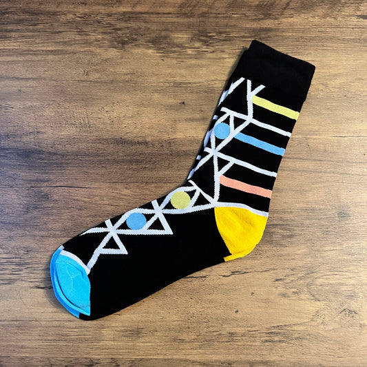 Tasker & Shaw | Luxury Menswear | Black Pastel Stripes and Spots Socks