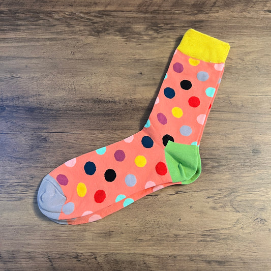 Tasker & Shaw | Luxury Menswear | Pink with multicoloured spots socks