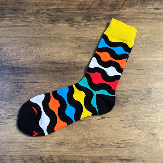 Tasker & Shaw | Luxury Menswear | Bold Black and Multicolour Wave Socks