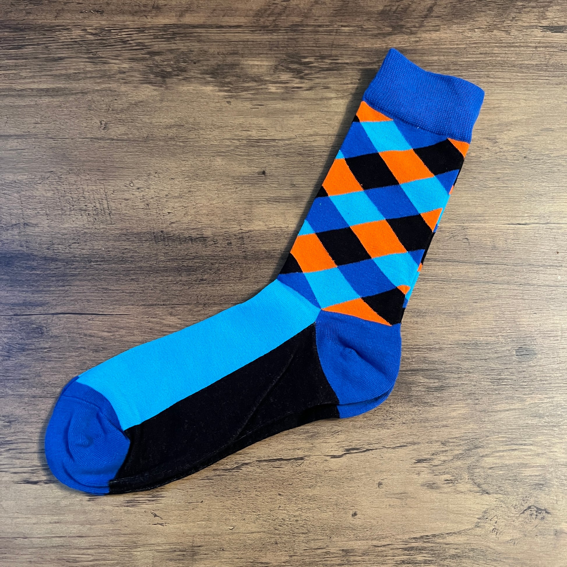 Tasker & Shaw | Luxury Menswear | Royal blue and orange diamonds socks