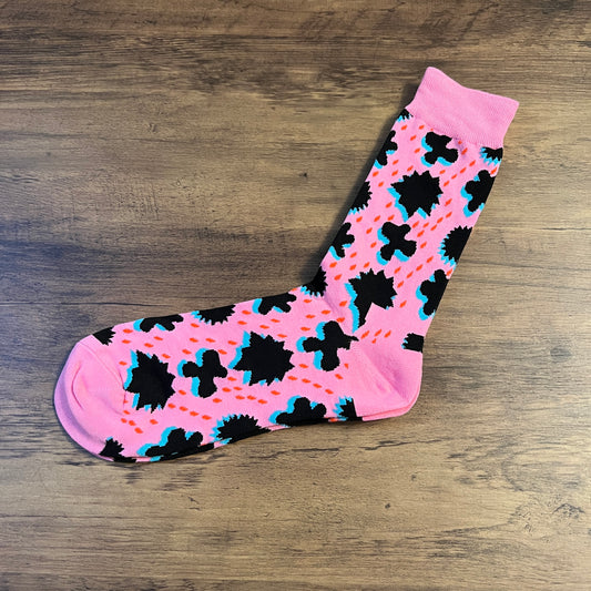 Tasker & Shaw | Luxury Menswear | Pink with black zapp pattern socks