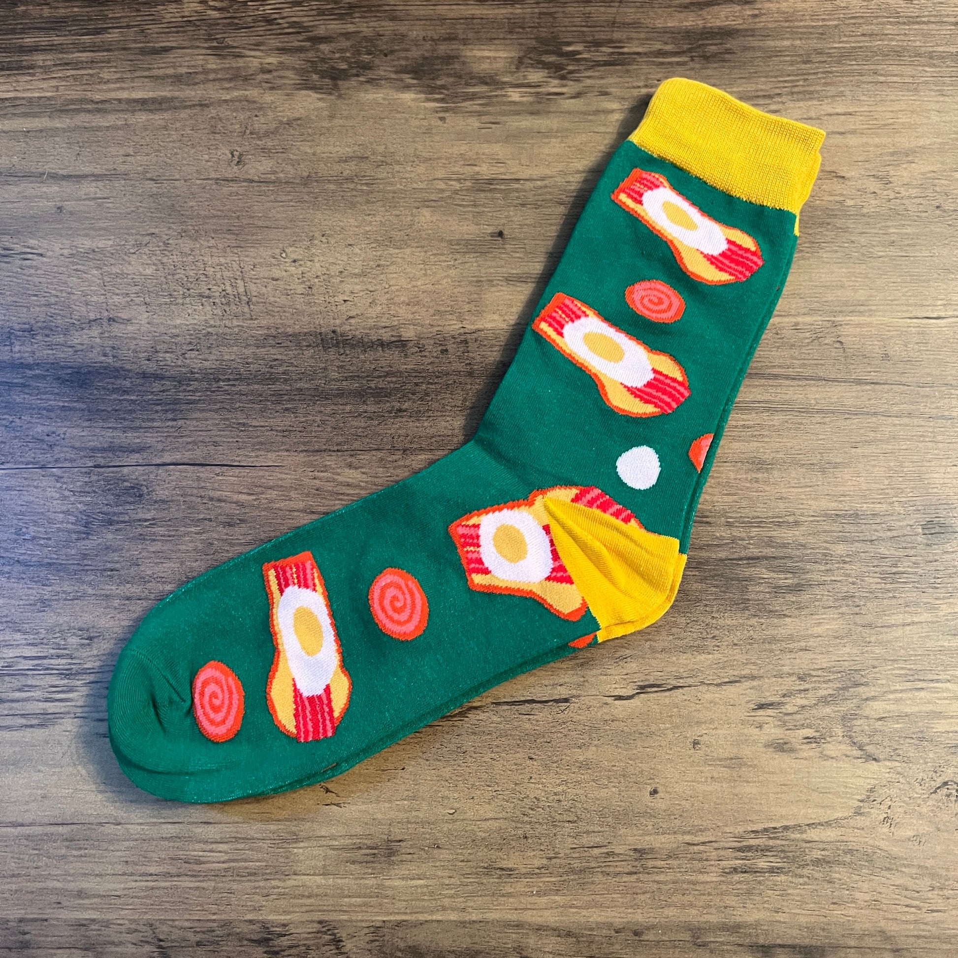 Tasker & Shaw | Luxury Menswear | Green and yellow "Big breakfast" Socks