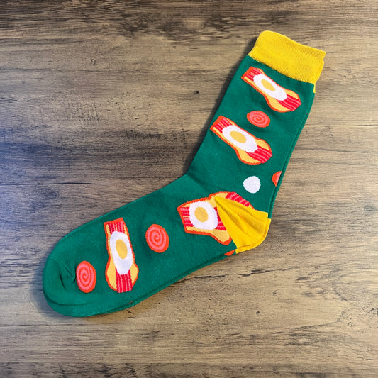 Tasker & Shaw | Luxury Menswear | Green and yellow "Big breakfast" Socks