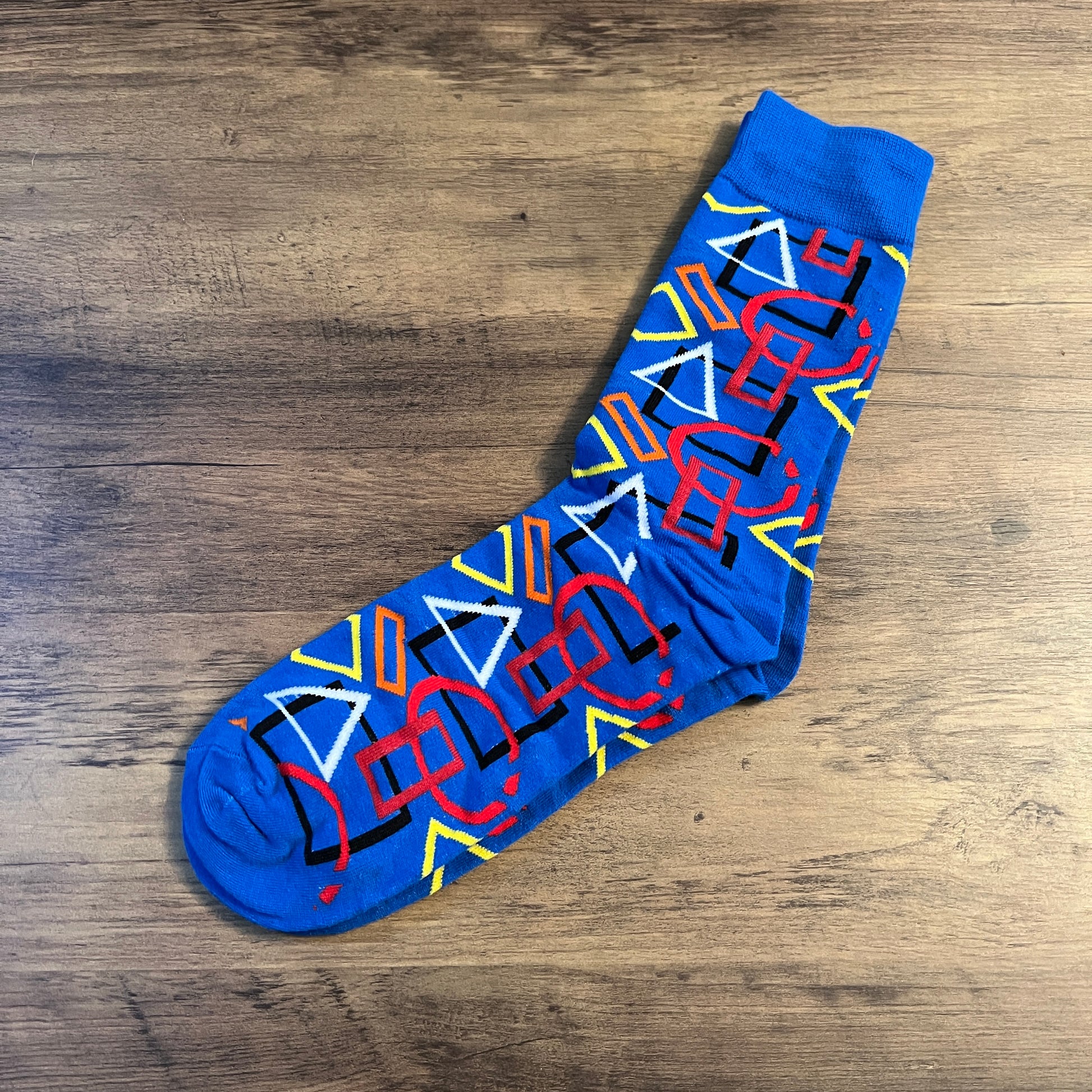 Tasker & Shaw | Luxury Menswear | Blue with Primary Coloured Stripes Socks