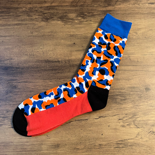 Tasker & Shaw | Luxury Menswear | Blue and orange inkblot pattern socks