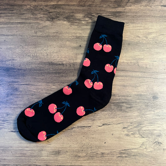 Tasker & Shaw | Luxury Menswear | Black with red cherries socks