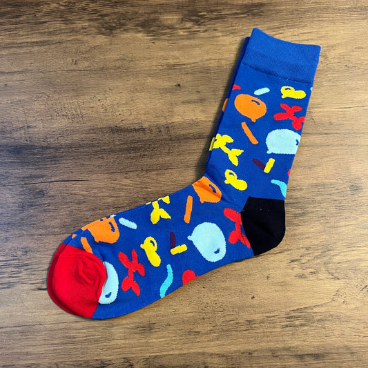 Tasker & Shaw | Luxury Menswear | Blue and multicolour balloon pattern socks