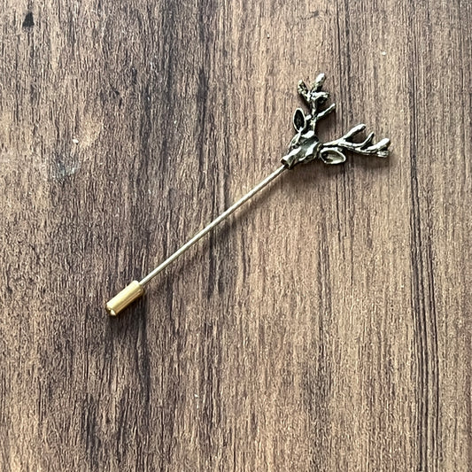 Tasker & Shaw | Luxury Menswear | Stag's head pin (Antique brass finish)