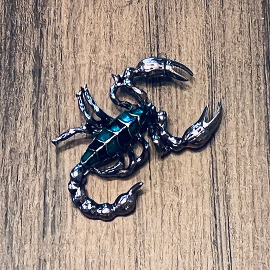 Tasker & Shaw | Luxury Menswear | Chrome and Teal Scorpion Lapel Brooch/Pin