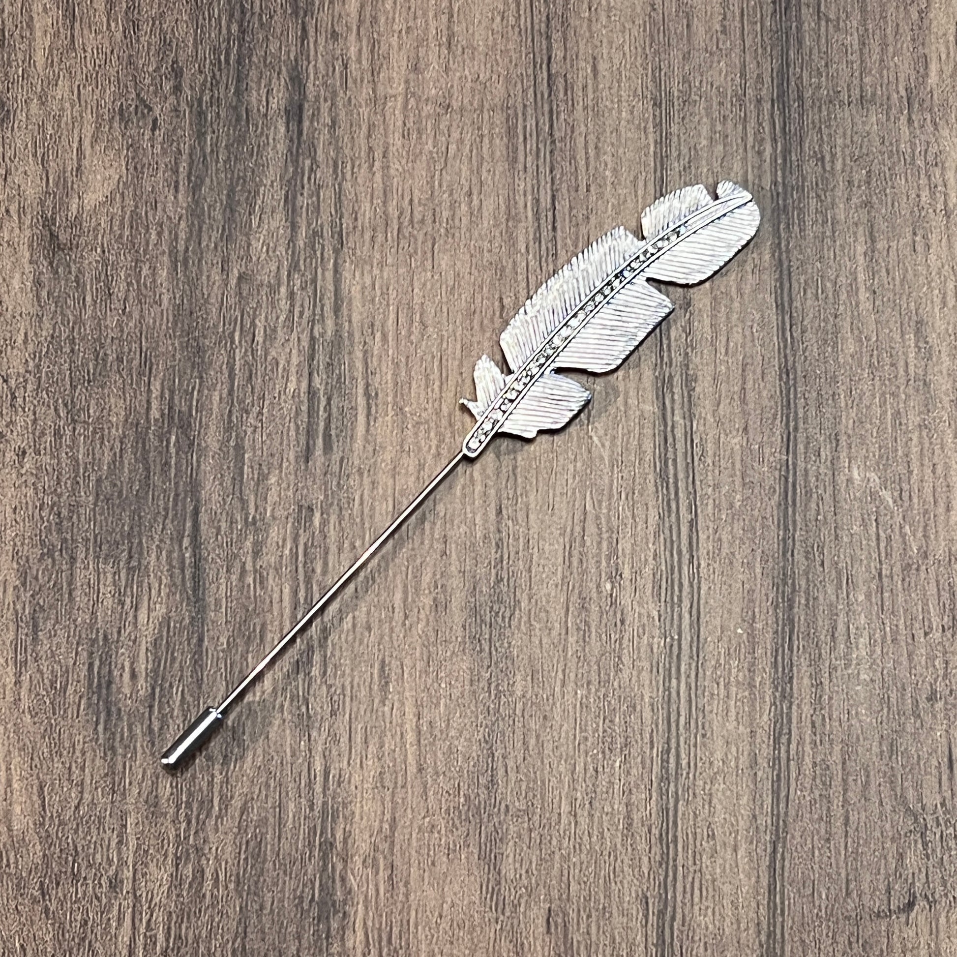 Tasker & Shaw | Luxury Menswear | Silver feather with crystals lapel pin