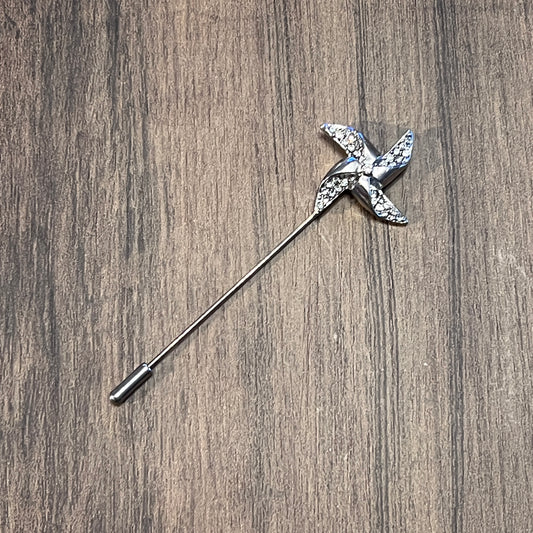 Tasker & Shaw | Luxury Menswear | Silver pinwheel with crystals lapel pin