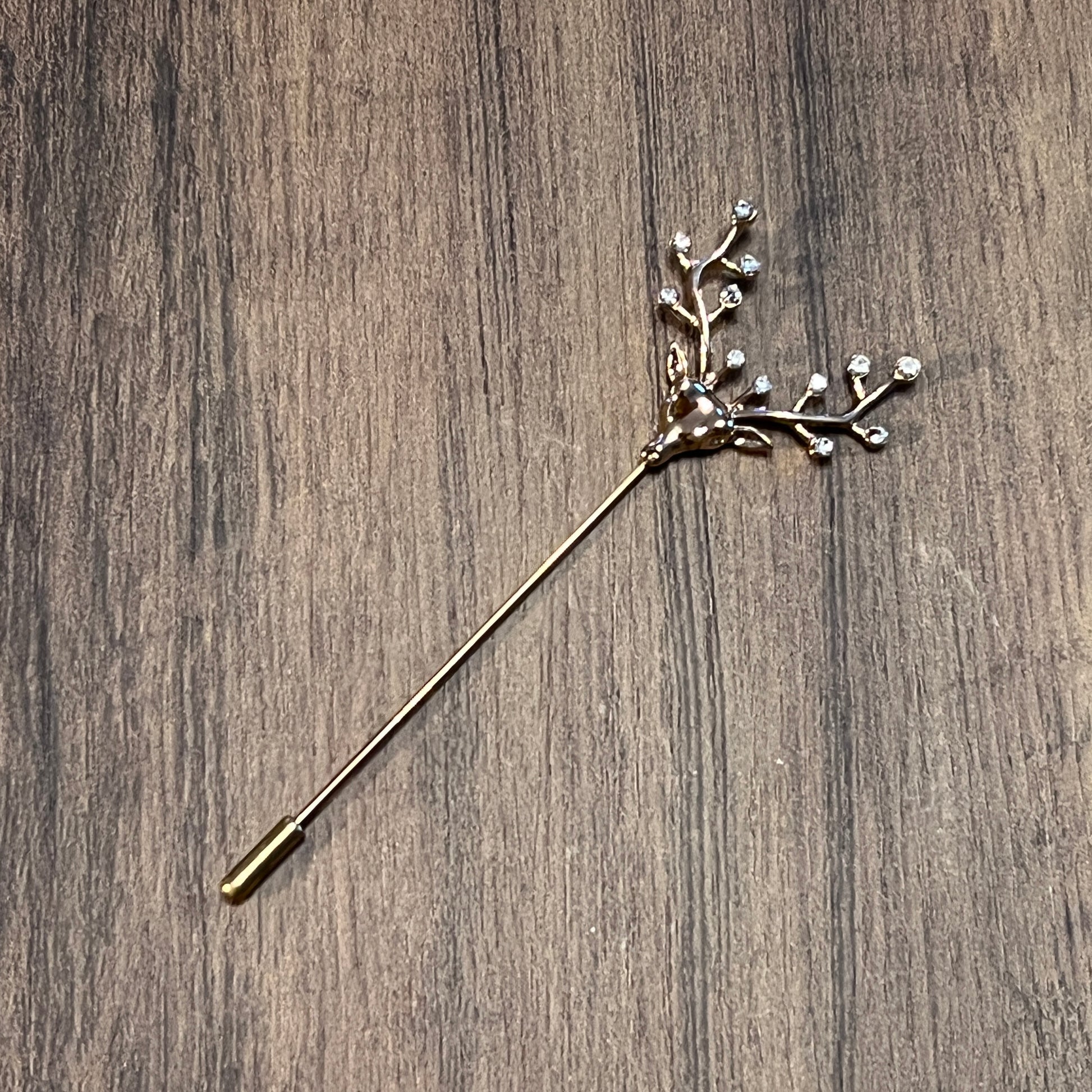 Tasker & Shaw | Luxury Menswear | Gold stag with crystals lapel pin