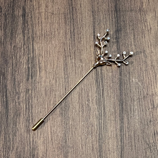 Tasker & Shaw | Luxury Menswear | Gold stag with crystals lapel pin