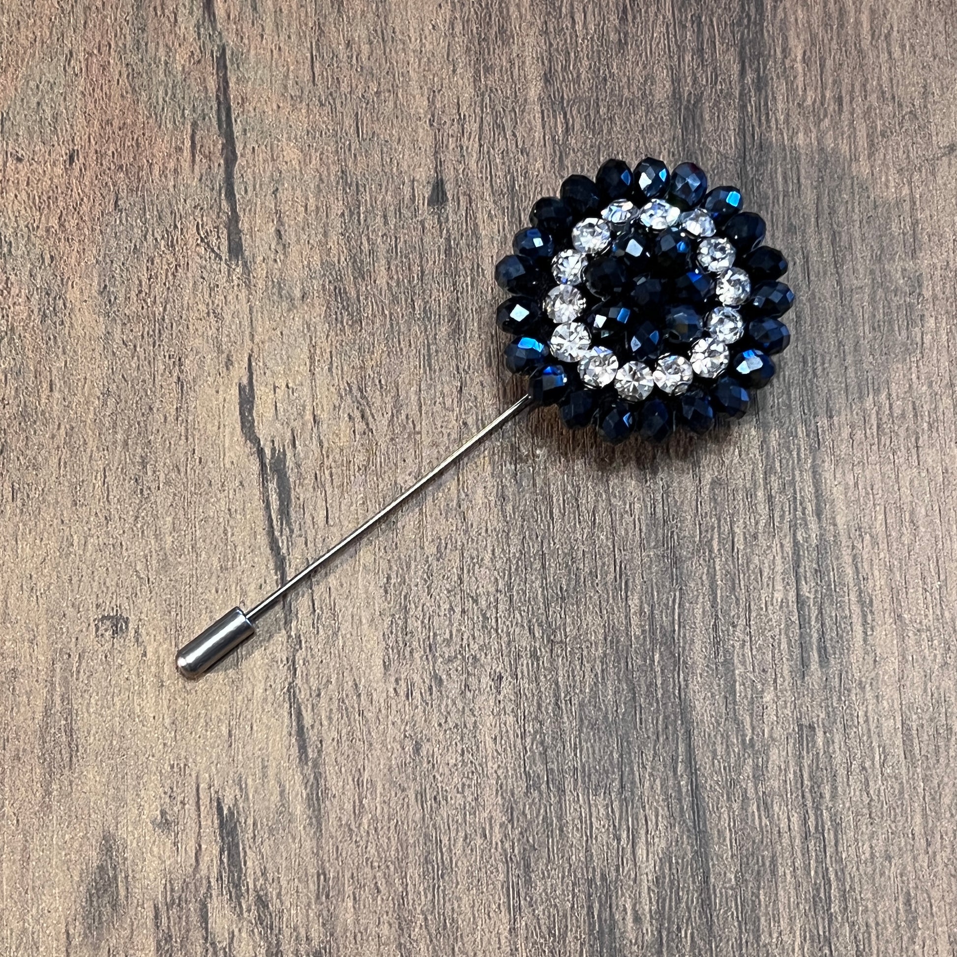 Tasker & Shaw | Luxury Menswear | Black and White Crystal Flower Lapel Pin