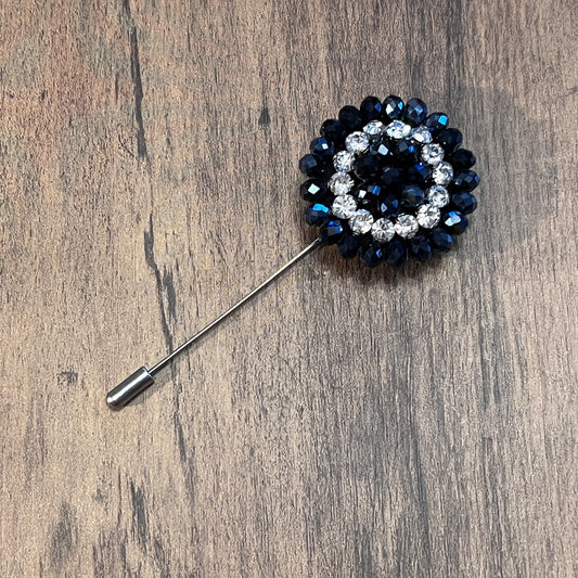 Tasker & Shaw | Luxury Menswear | Black and White Crystal Flower Lapel Pin