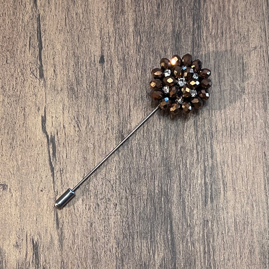 Tasker & Shaw | Luxury Menswear | White and Bronze crystal geometric pattern lapel pin