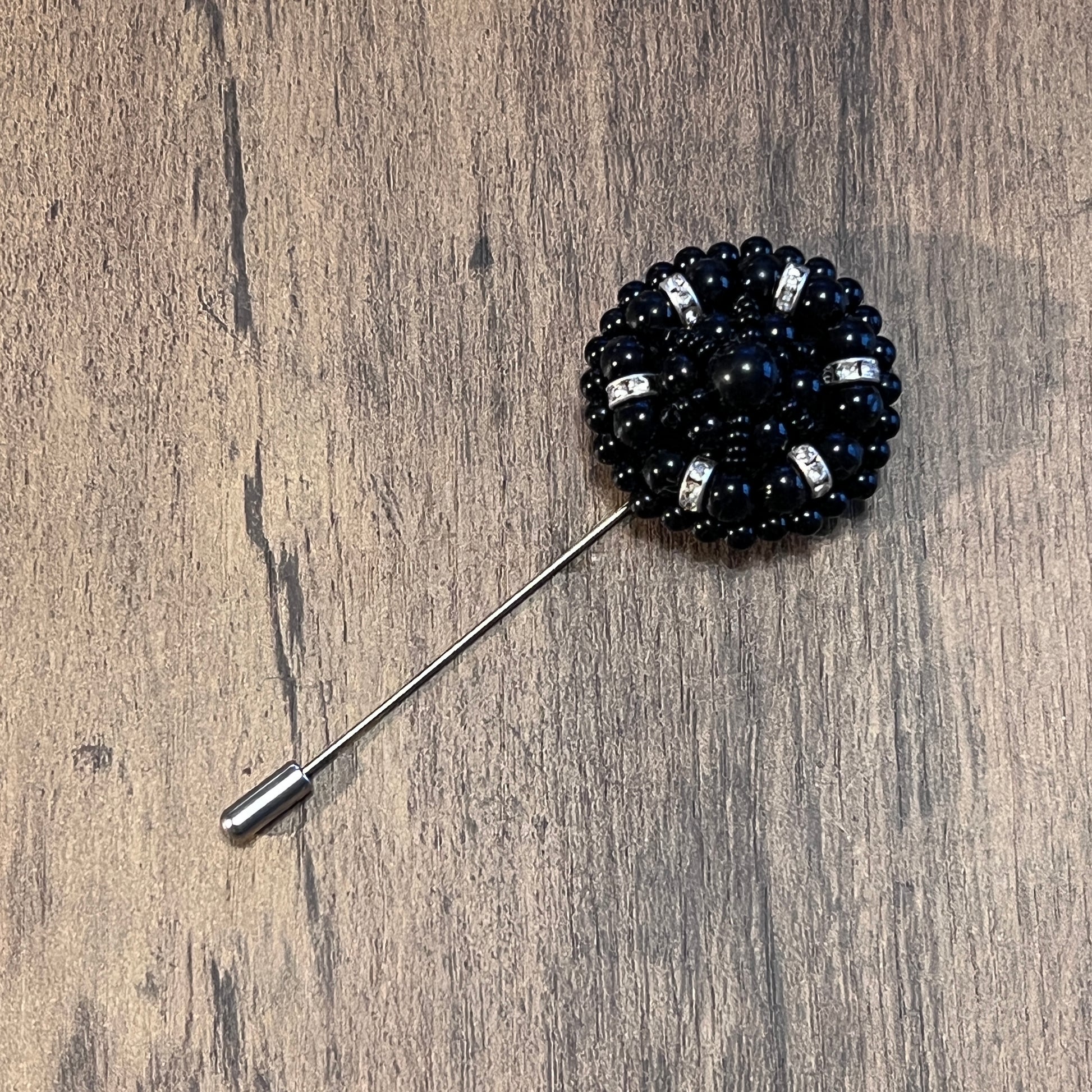 Tasker & Shaw | Luxury Menswear | Black Balls and Crystal Geometric Pattern Lapel Pin