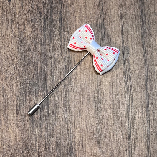 Tasker & Shaw | Luxury Menswear | White with red stripes bow tie lapel pin