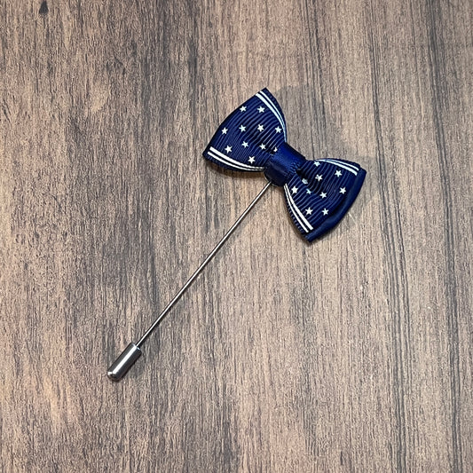 Tasker & Shaw | Luxury Menswear | Navy with white stripes bow tie lapel pin