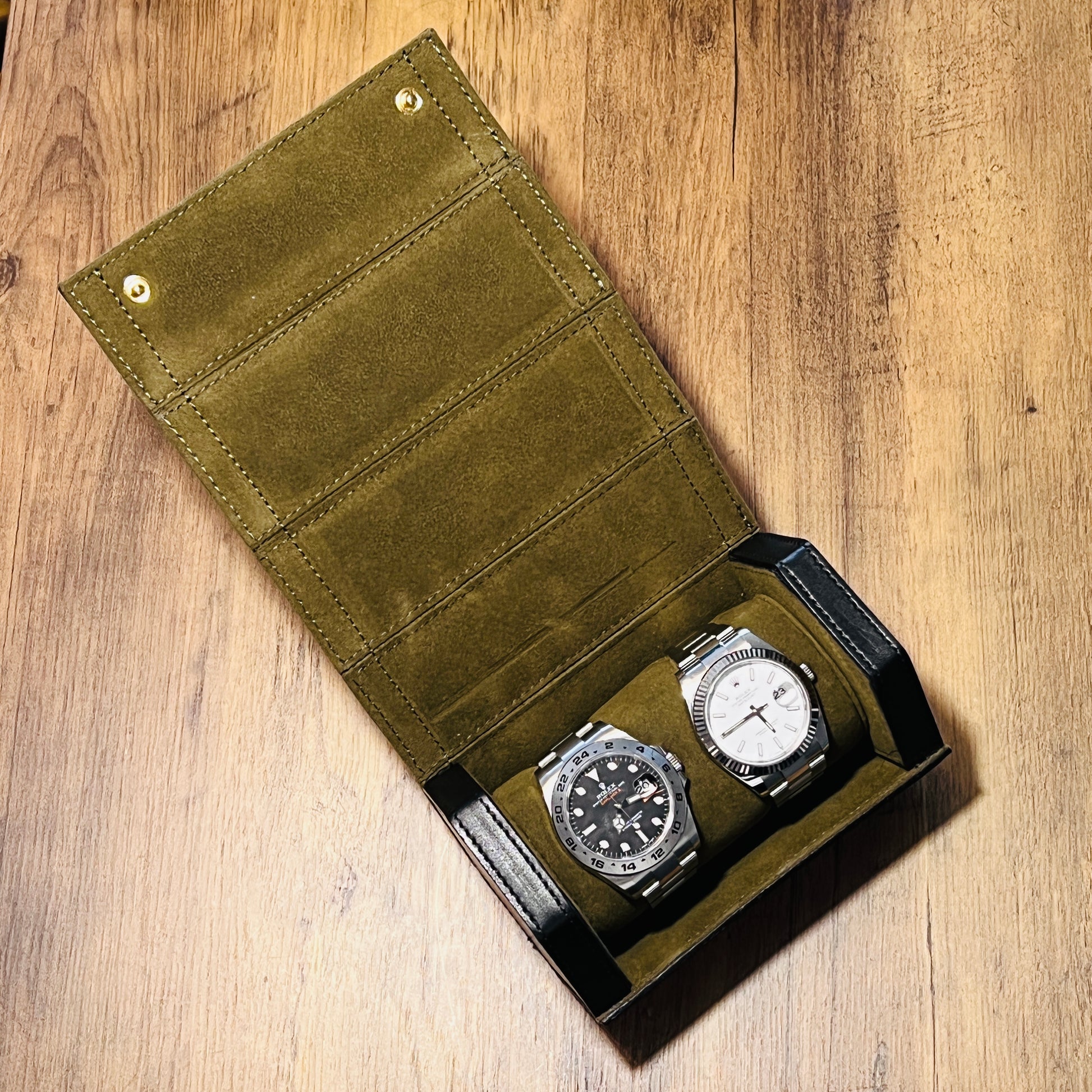 Tasker & Shaw | Luxury Menswear | Hexagonal Leather, 2 Watch Roll, Black