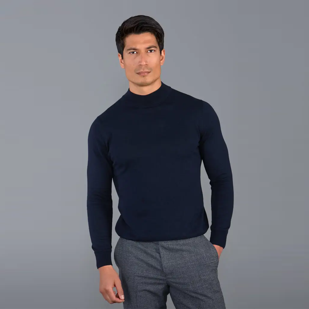 Tasker & Shaw | Luxury Menswear | High Neck Long Sleeve Cotton Knitted Sweater