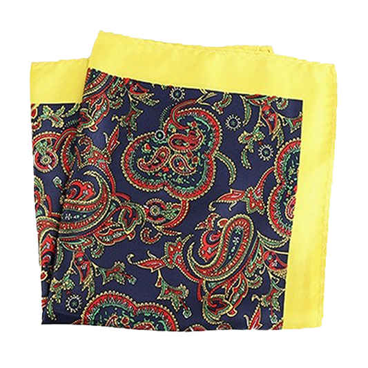 Tasker & Shaw | Luxury Menswear | Yellow edged paisley pure silk pocket square